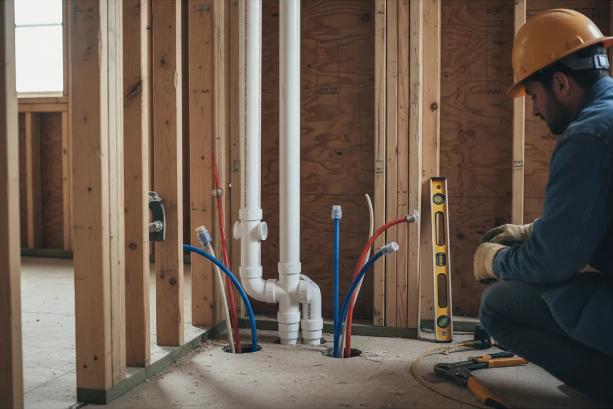 Drain and supply rough-in during Sump Pump Repair in Clayton